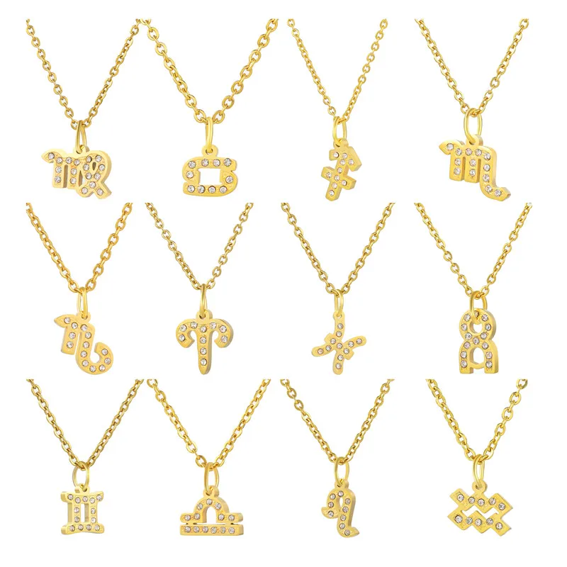 

Unique Personality 2019 Stainless Steel IP Gold Plated Birthday Gifts 12 Sign Zodiac Necklace