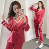 women's red sleepwear ladies long sleeves solid fashionable poplin pajamas