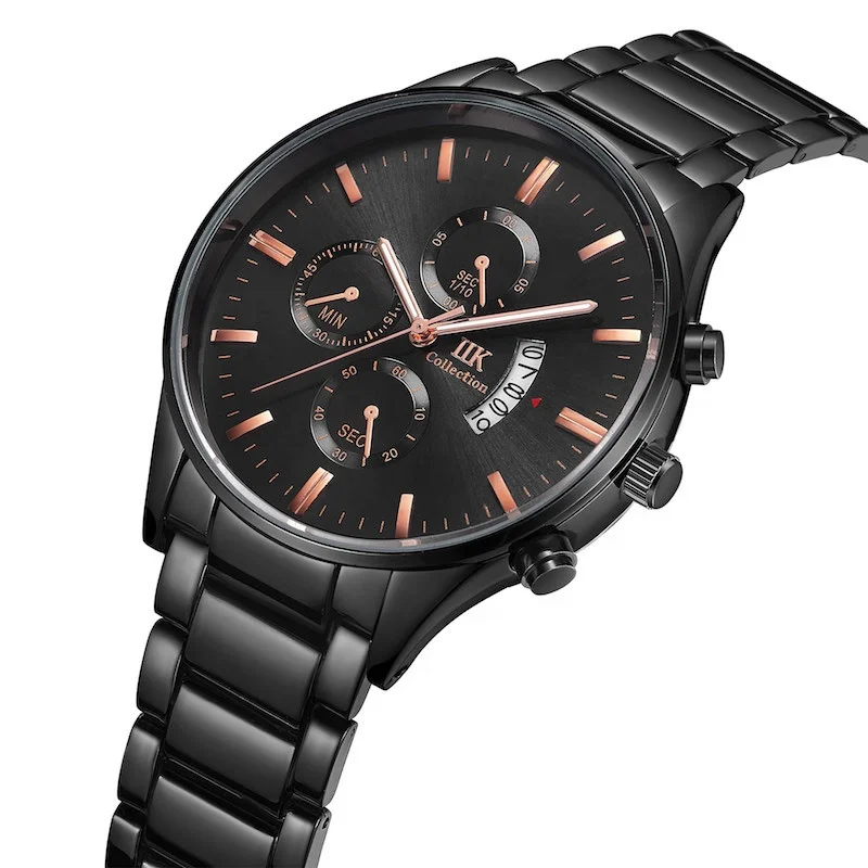 

30atm water proof IIK Collection Big Date Men Black Simple Watch With Date Wristwatches For Men