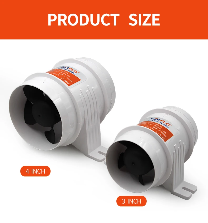 Marine Boat Inline Bilge Air Blower Fan Quiet 3 Inch 145cfm/ 4 Inch