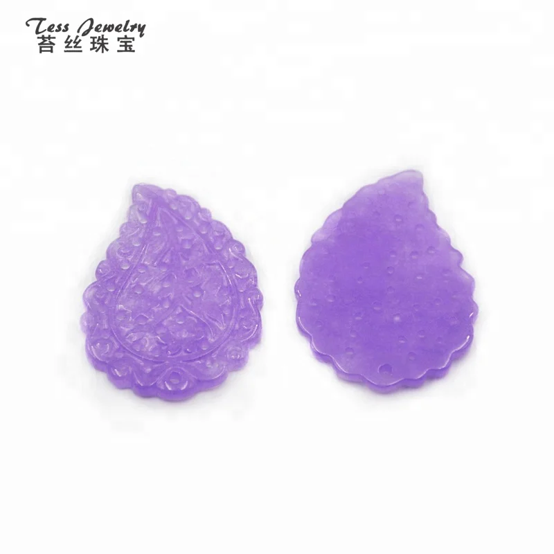 

New Styles Comma Shape Carved Laven Pendant Machine Engraved Hollow Pattern Jade best Birthday Gift for Girlfriend, Lavender gemstone carving earrings