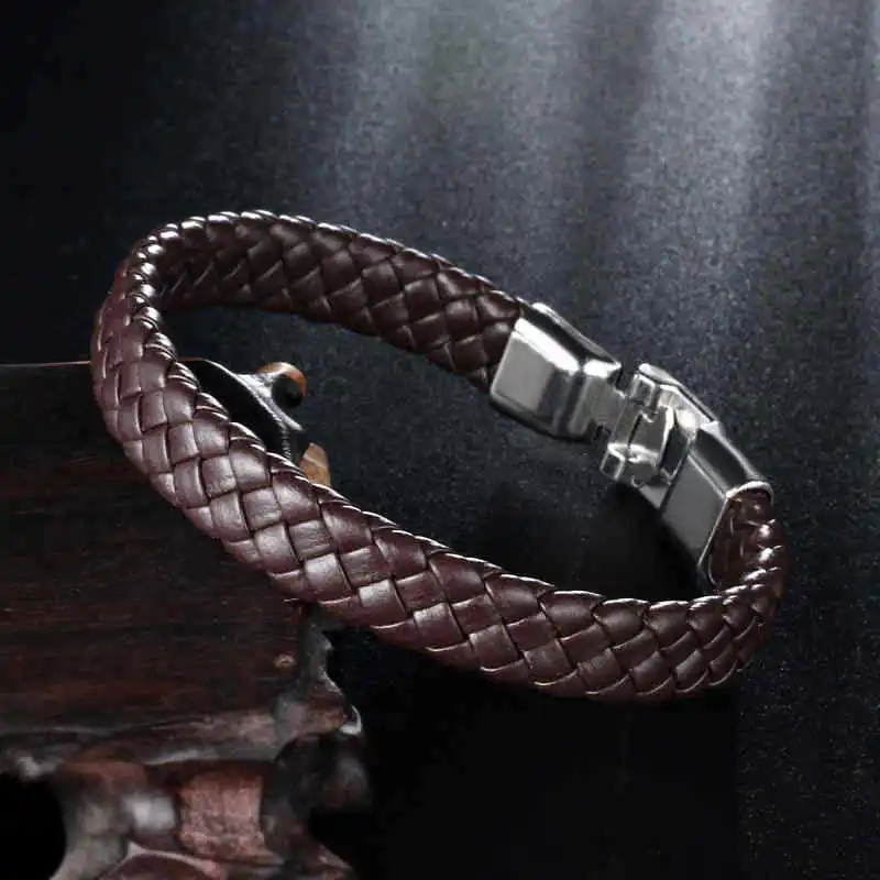 

2021Classic Design Fashion Mens Real Brown Leather Bracelet
