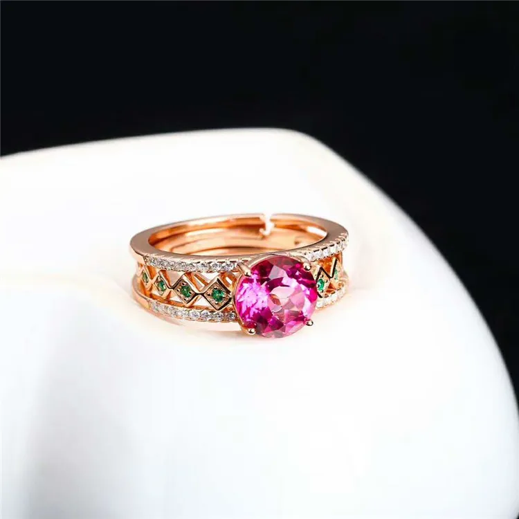 

SGARIT new fashion ring jewelry gold plated 925 sterling silver 7MM pink topaz ring natural gemstone jewelry