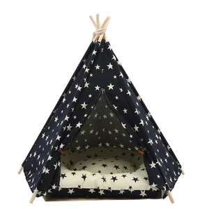 Image of Durable Five Sticks Wood Assembly Portable Pet Tent Dog Teepee Pet Bed