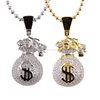 New Hip Hop CZ Micro Pave Setting Money Bag Pendant Necklace