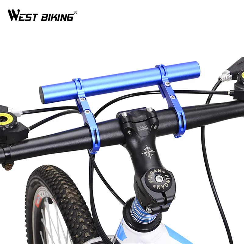 

WEST BIKING Light Bell Phone Holder Handlebar Extender Bike Frame Double Extension Multifunction Handle Bicycle Accessories, Black/blue/red