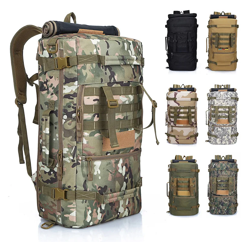 

Waterproof customized hook logo 75L sport outdoor camping hiking backpack military bag