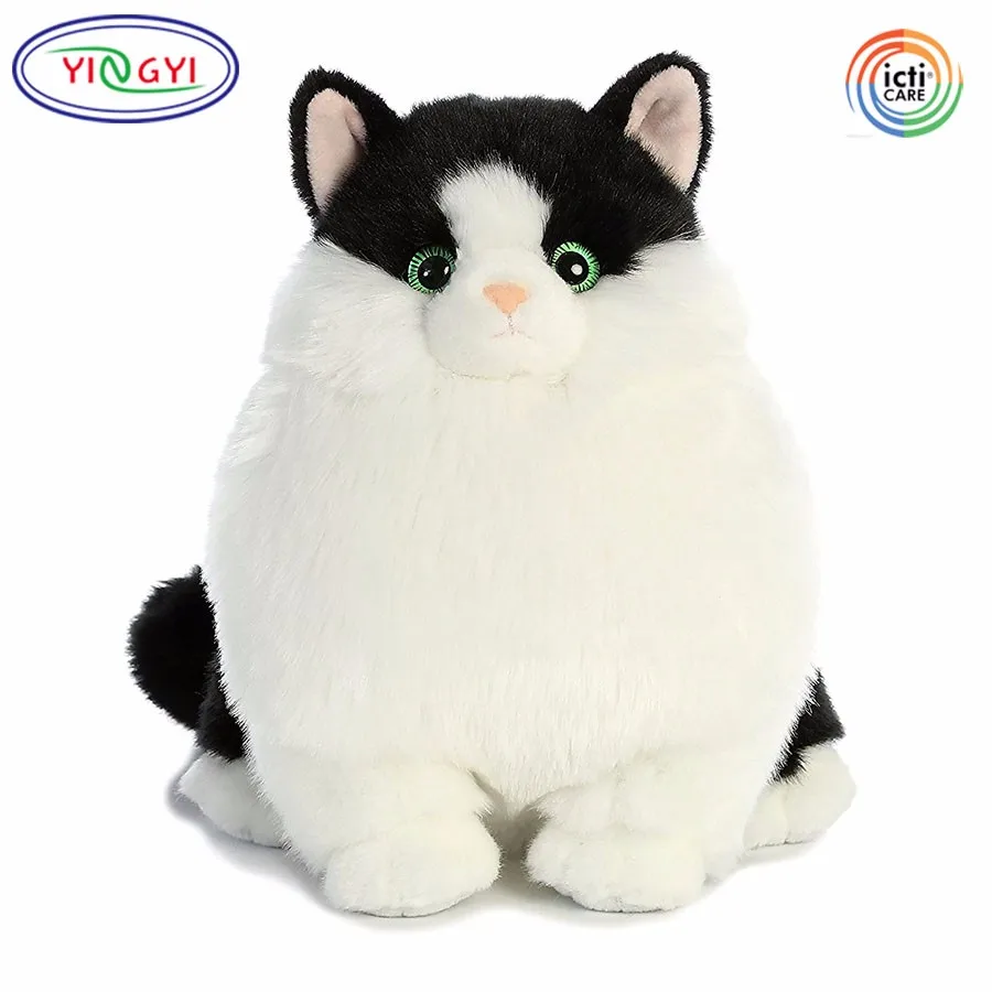 black and white cat plush toy