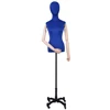 Wooden arms fabric blue custom dress form bust form half body female mannequin with wheels