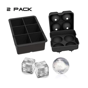 Image of 2pcs Pack Reusable Ice Mold Maker Silicone Ice ball Ice Cube Tray Set for Whiskey