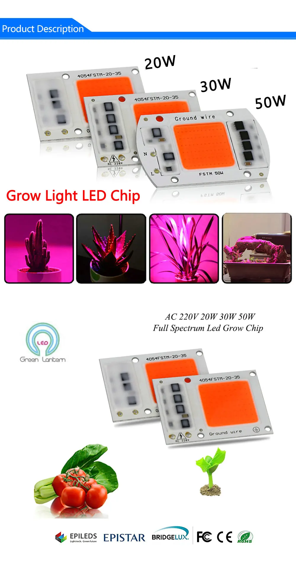 Factory Price Best Selling Products 50w COB LED 380nm - 850nm Full Spectrum Grow Light LED Chip