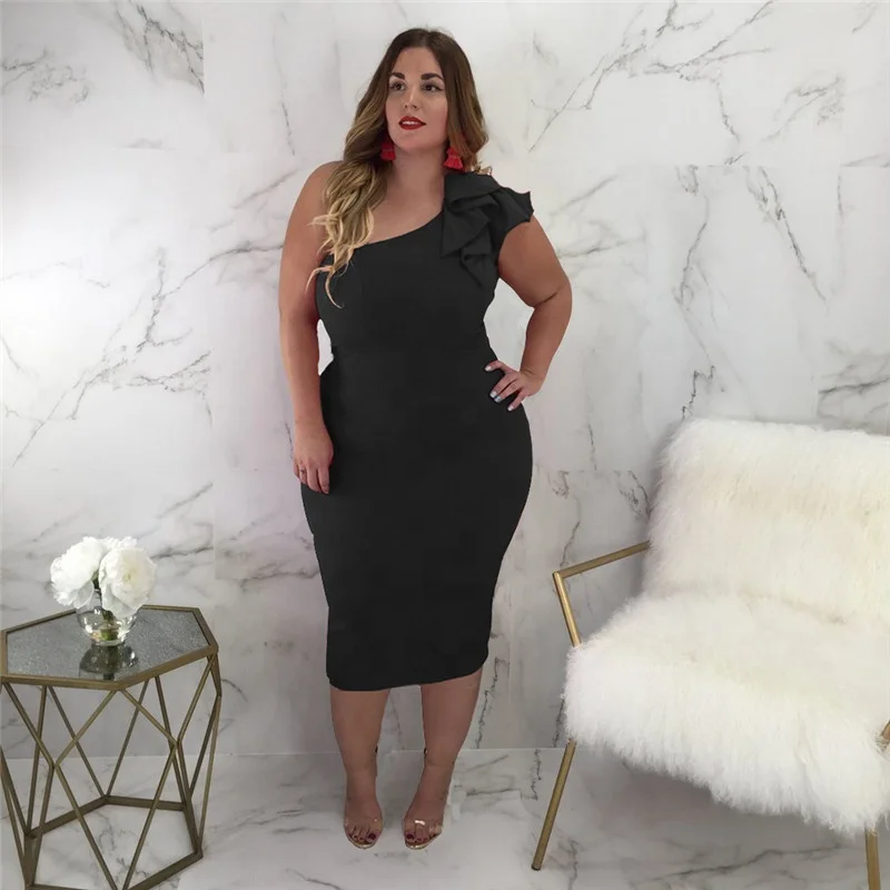 

Sexy women one shoulder dress 2019 summer new design lady evening party slim dress plus size L to 4XL, Black,blue,red