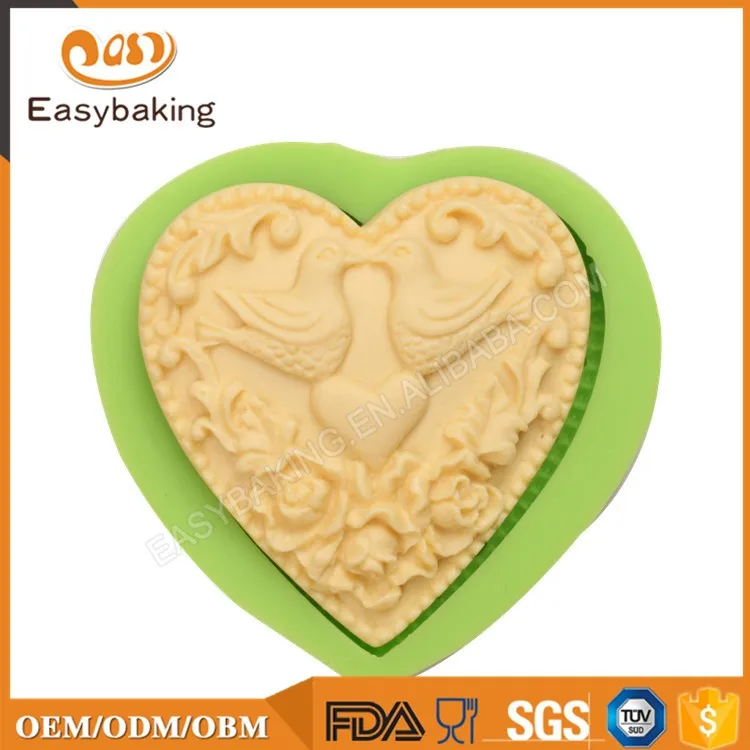 ES-1515 Love heart magpies Silicone Molds for Fondant Cake Decorating