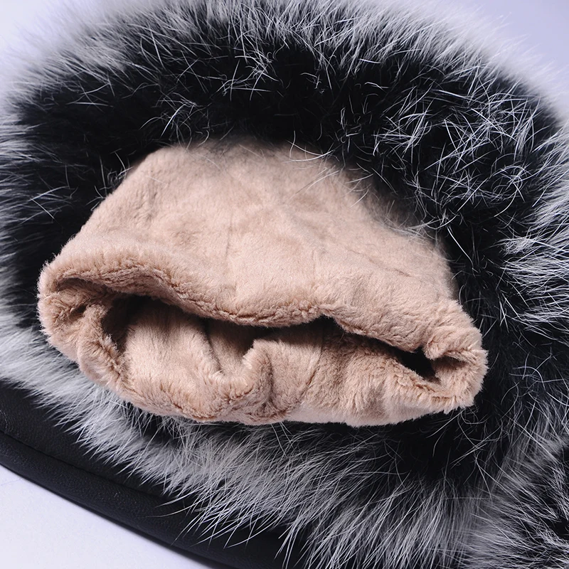 
salable warm winter genuine leather sheepskin fox fur gloves for lady 
