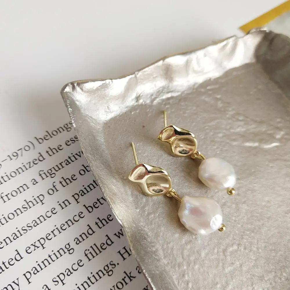 

silver 925 gold plated baroque pearl earrings 2019, Picture