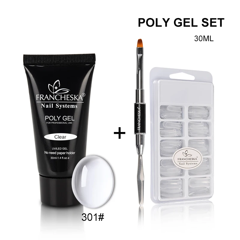 

Polygel Set 30ml Acrylic Poly Gel Kit 7 colors Soak Off Quick NailExtension Double head Brush Tips kit