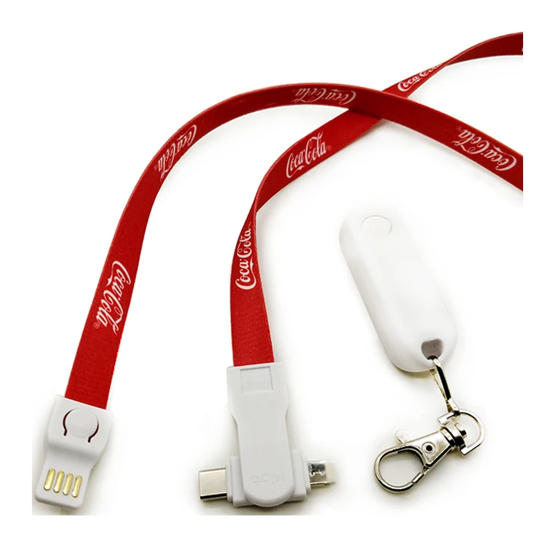 

3 in 1 Lanyard Cable, 86cm Long USB Charging Line, USB to Dual Sided Plug Lighting Android and TYPE C Promotion Gift, Optional