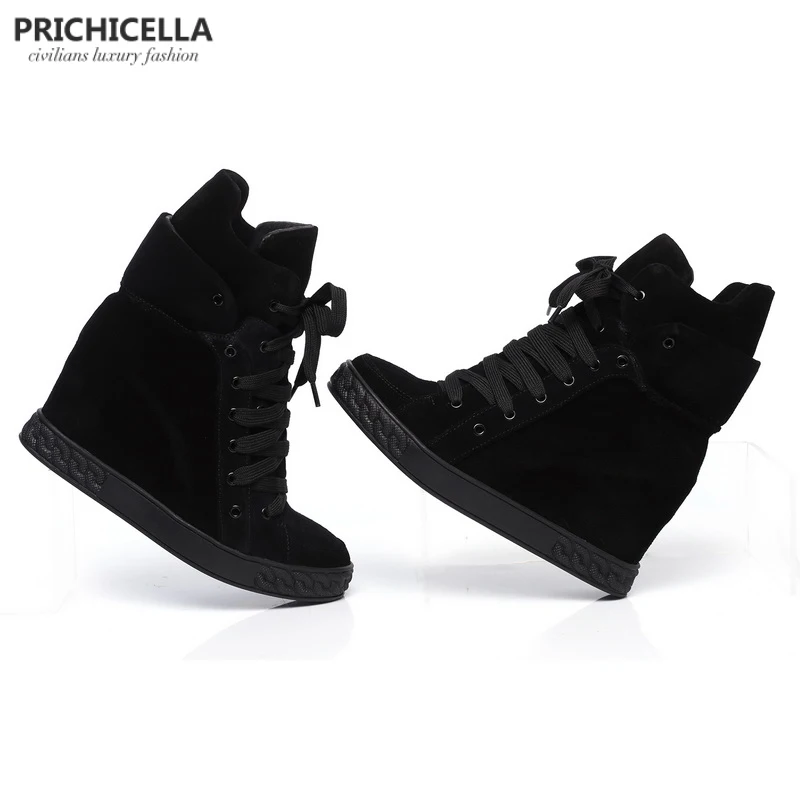 

PRICHICELLA Quality women genuine leather lace up wedged ankle booties causal shoes