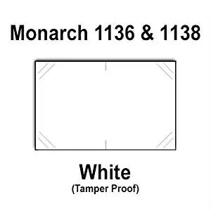 112,000 Monarch 1136/1138 compatible White General Purpose Labels for Monarch 1136, Monarch 1138 Price Guns. Full Case + 8 ink rollers. WITH Security Cuts.