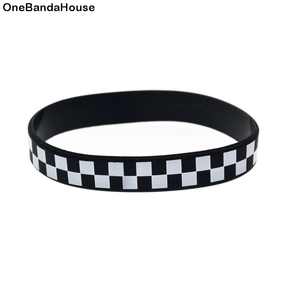 

50pcs/Lot Printed Checkered Punk Style Silicone Wristband for Music Fans, Black;white;pink;green;rainbow colour