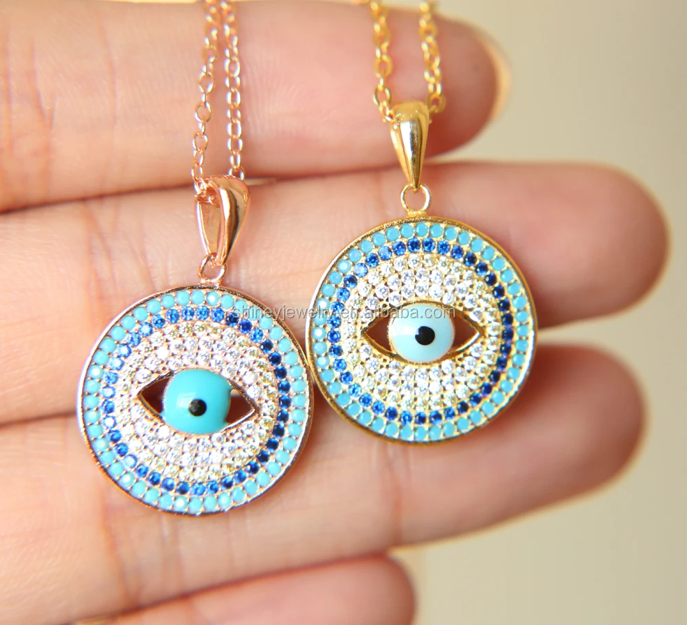 

high polish 925 sterling silver moq 1 evil eye cz pendant women gold necklace