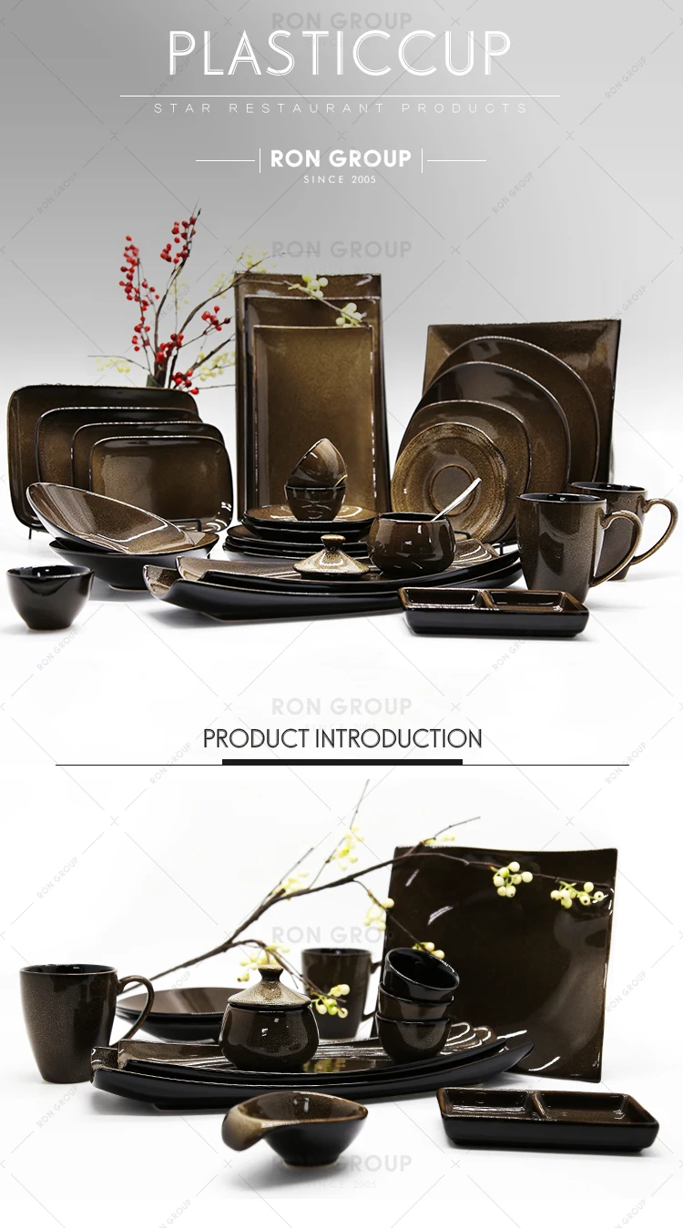 Factory Wholesale Nordic Style Restaurant Dessert Flat Plates Baking Dish 10 Inch Brown Color Glazed Ceramic Round Dinner Plates