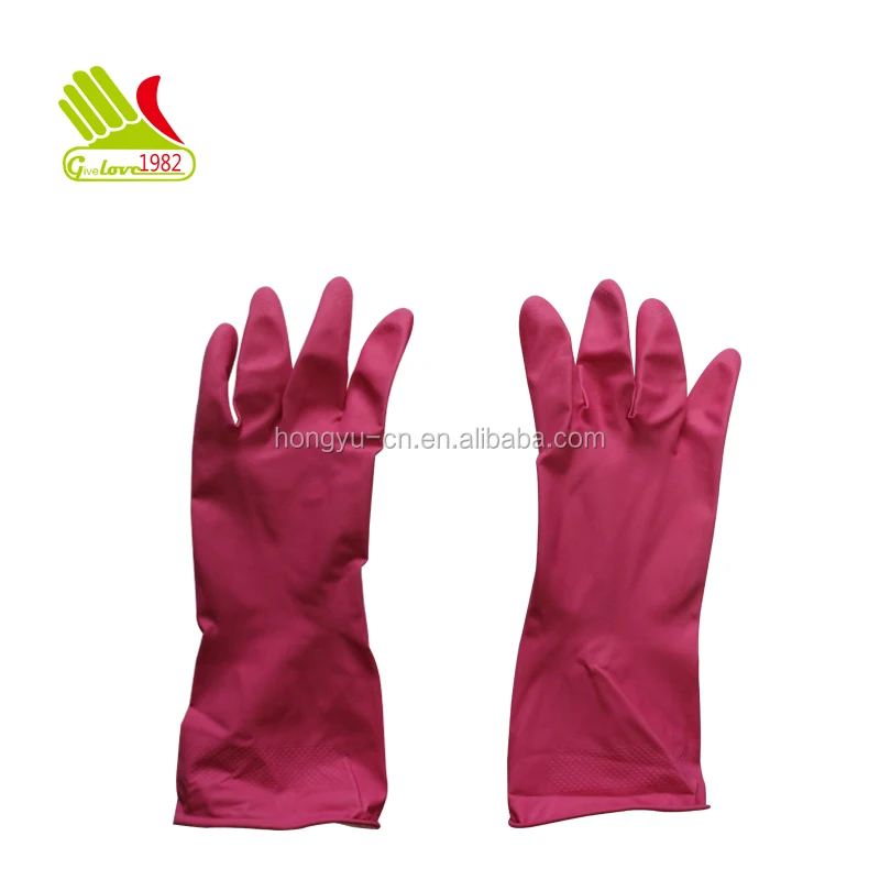 Rose Pink Cotton Lined Rubber Gloves / Hand Care Latex Gloves Female