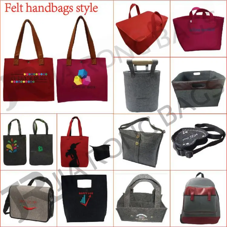 Pu Leather Handle Customized Flet Handbags Or Bag Felt Handbags Items