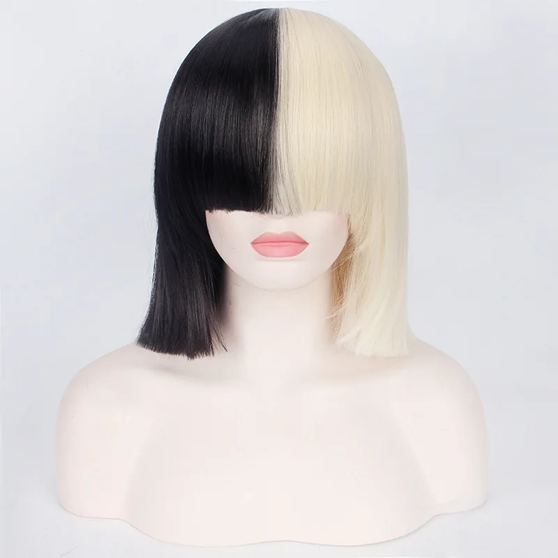 Wholesale 35cm Short Straight Sia Wig Cosplay Half Blonde And Black Synthetic Hair Wigs For Women With Bow Buy Sia Wig Cosplay Short Wig Cosplay Synthetic Wigs Product On Alibaba Com