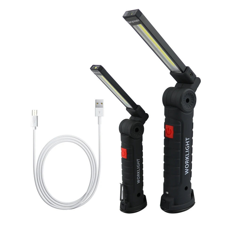 Ultra Bright LED recharge flashlight 360 degree flexible magnetic work light Built-in Battery Folding COB Work light