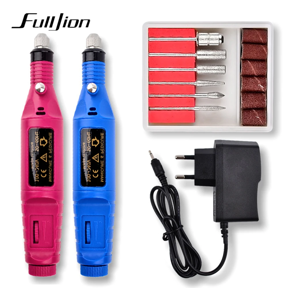 

Fulljion Electric Drill Pen Nail File Manicure Pedicure Set Electric Manicure Machine, Blue,rose red