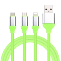 

1.2m 3in1 TPE mobile phone cable 3 in 1 micro usb type-c usb c multi charger for iphone 2.5A fast charging wire logo customized