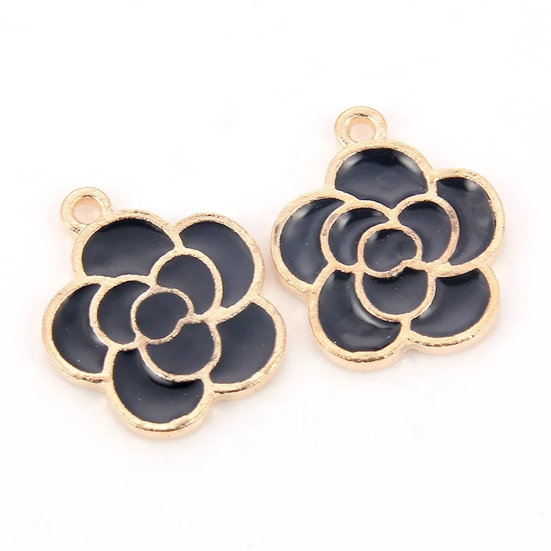 

DIY Craft Jewelry Findings black Enamel Flower Charm Pendants Accessories For Women Kids Earrings Bracelet Necklace Making, Photo
