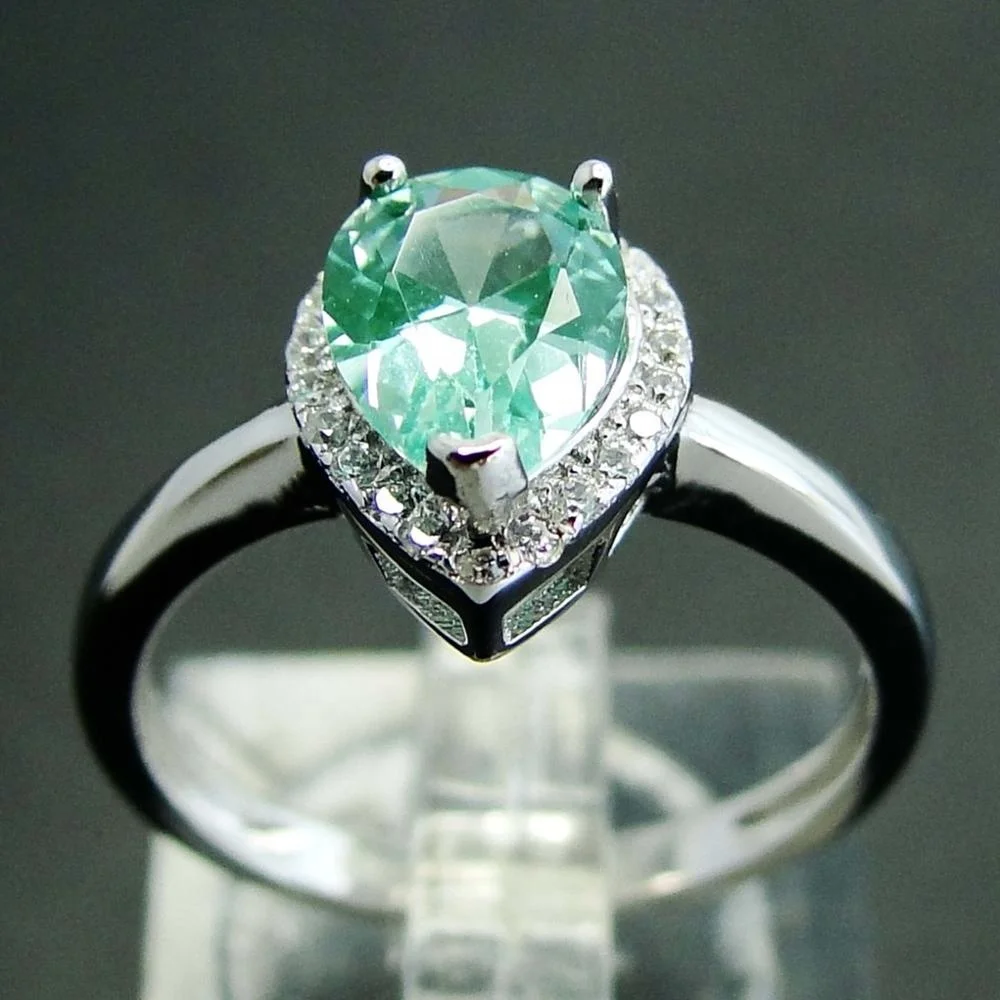 

925 Sterling Silver Engagement Rings Solid Gemstone Jewelry Pear Cut Green Spinel Ring