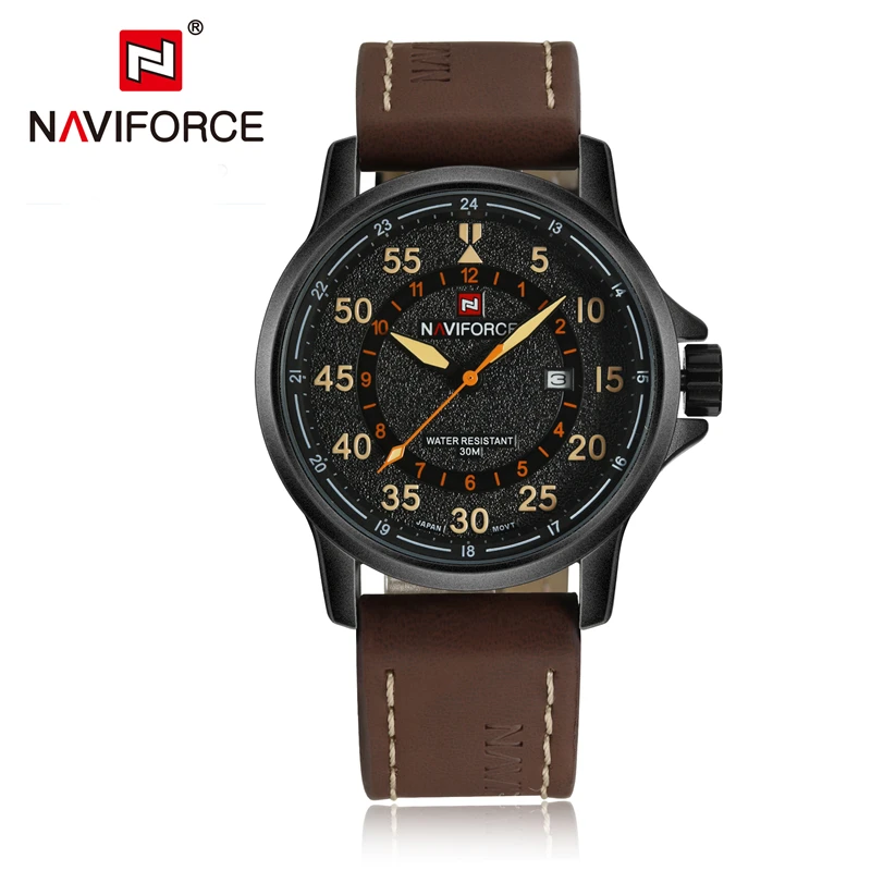 

Naviforce Men Watch 24 Hours Display Calendar Quartz Watches 3ATM Three Scales Wristwatch Leather Band Clock Relogio Masculino, N/a