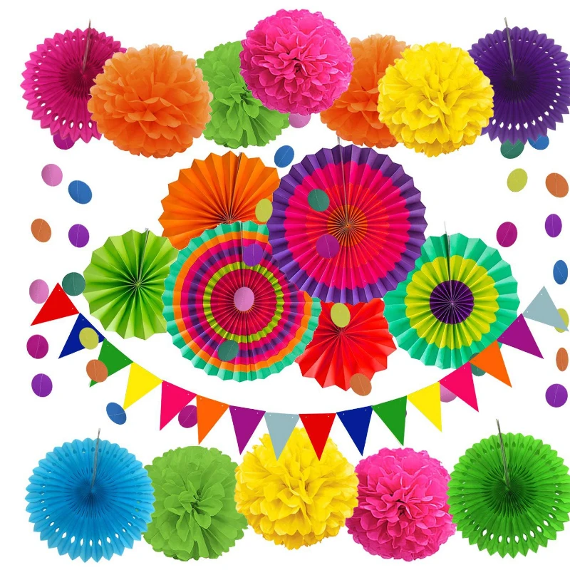 4M Party Decor Paper Rainbow Garland Windmill Multicolored Bunting Banner