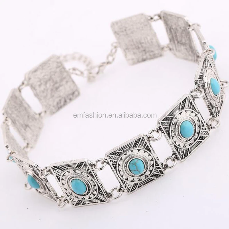 

Bohemia Style Vintage Retro Blue Turquoise Alloy Choker Necklace Jewelry