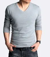 

Elastic Men's T-Shirt V-Neck Long Sleeve Men T Shirt Lycra Cotton T Shirt