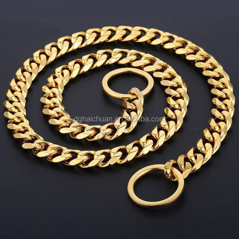 

316l stainless steel gold plated weight dog cuban chain link dog collars