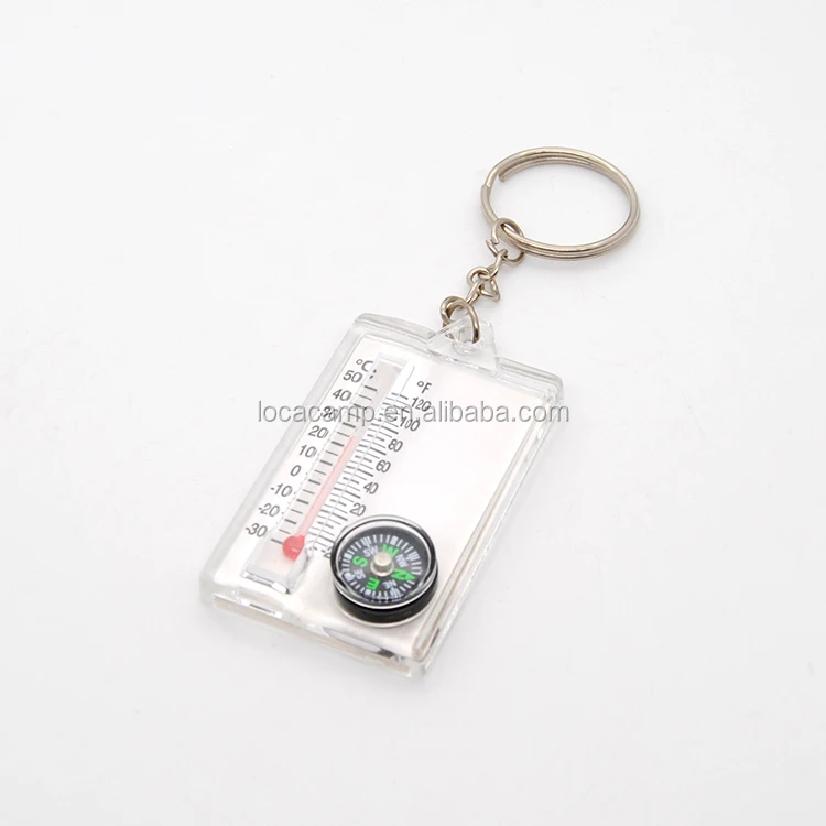 

Acrylic promotion keychain compass with thermometer compass keychain