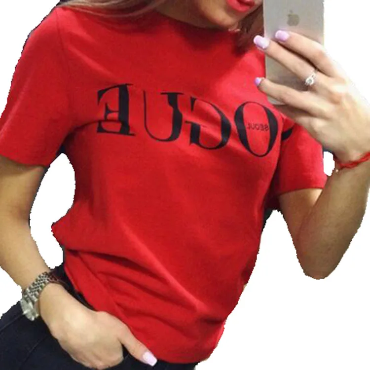 

New Summer 3 Colors T-Shirt Women VOGUE High Cotton Fashion Red Letter Print Casual Short Sleeve Punk graphic Tees Shirt, Black;red;white.