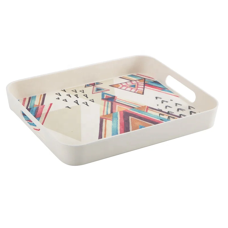 
Customized eco-friendly square bamboo fiber serving tray with handle 