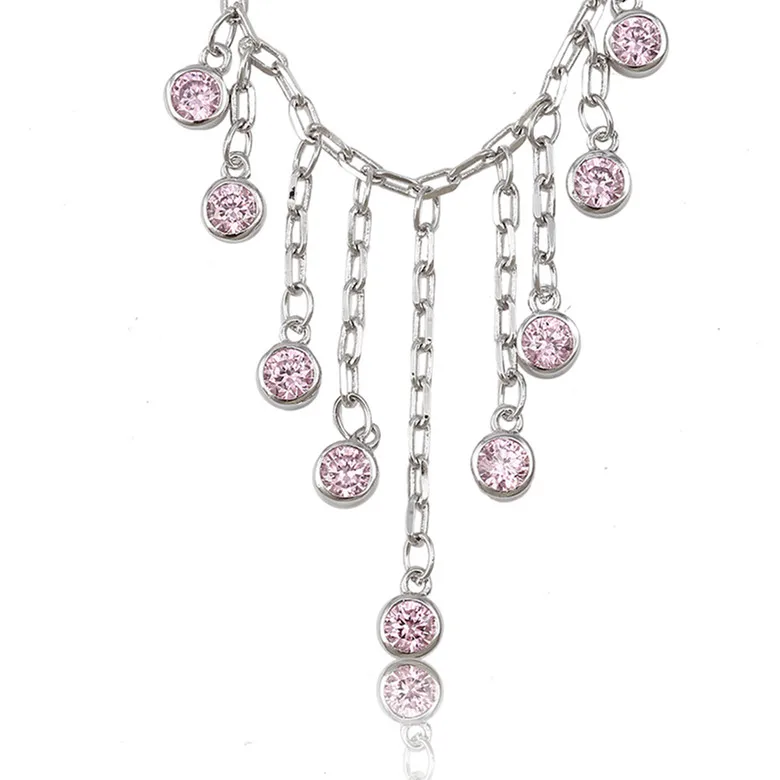 

74565 Xuping gypsy customn drop pink zircon copper CZ stone crystal anklet, Rhodium color