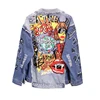 Autumn outfit new Thai popular logo odour girl jacket denim coats graffiti print frayed long-sleeved denim dress for women