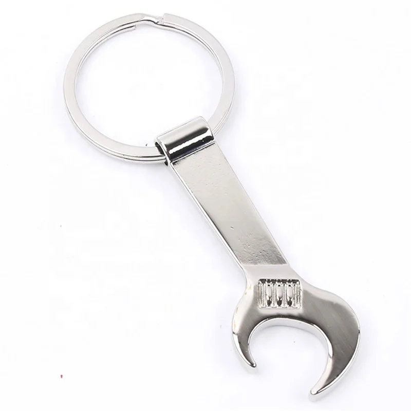 

Hot Sale Mini Tool Spanner Shape Blank Metal Keychains Beer Bottle Opener with Engrave Logo, Silver or customize color