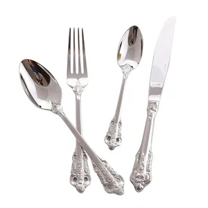 Image of High-grade European style Embossed Wedding Gold Silverware Stainless Steel Cutlery Sets Gold Plated Flatware