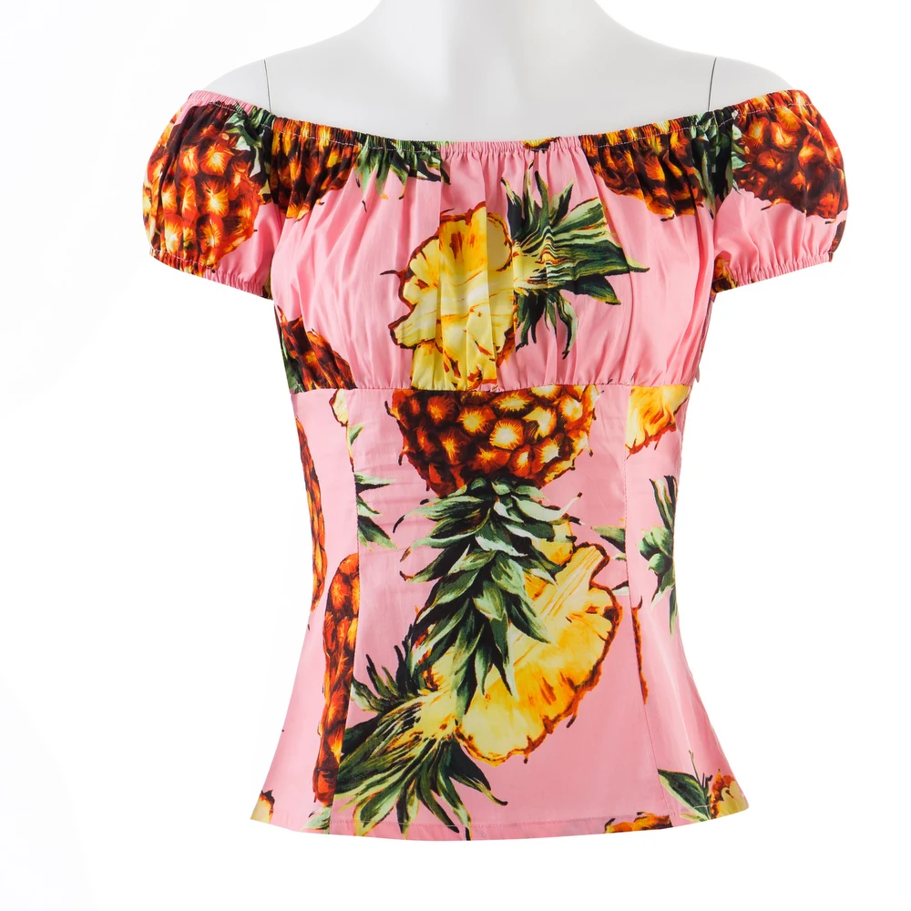 

shirt top women vintage rockabilly tunic 2018 pineapple printing short sleeves