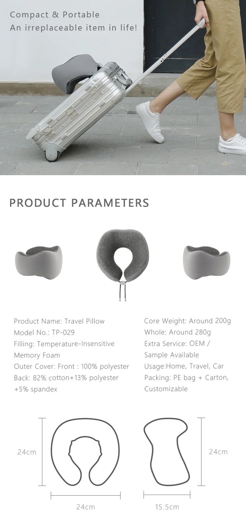 100% Pure Memory Foam Neck Pillow Airplane Travel Kit with eye mask and ear plug travel pillow