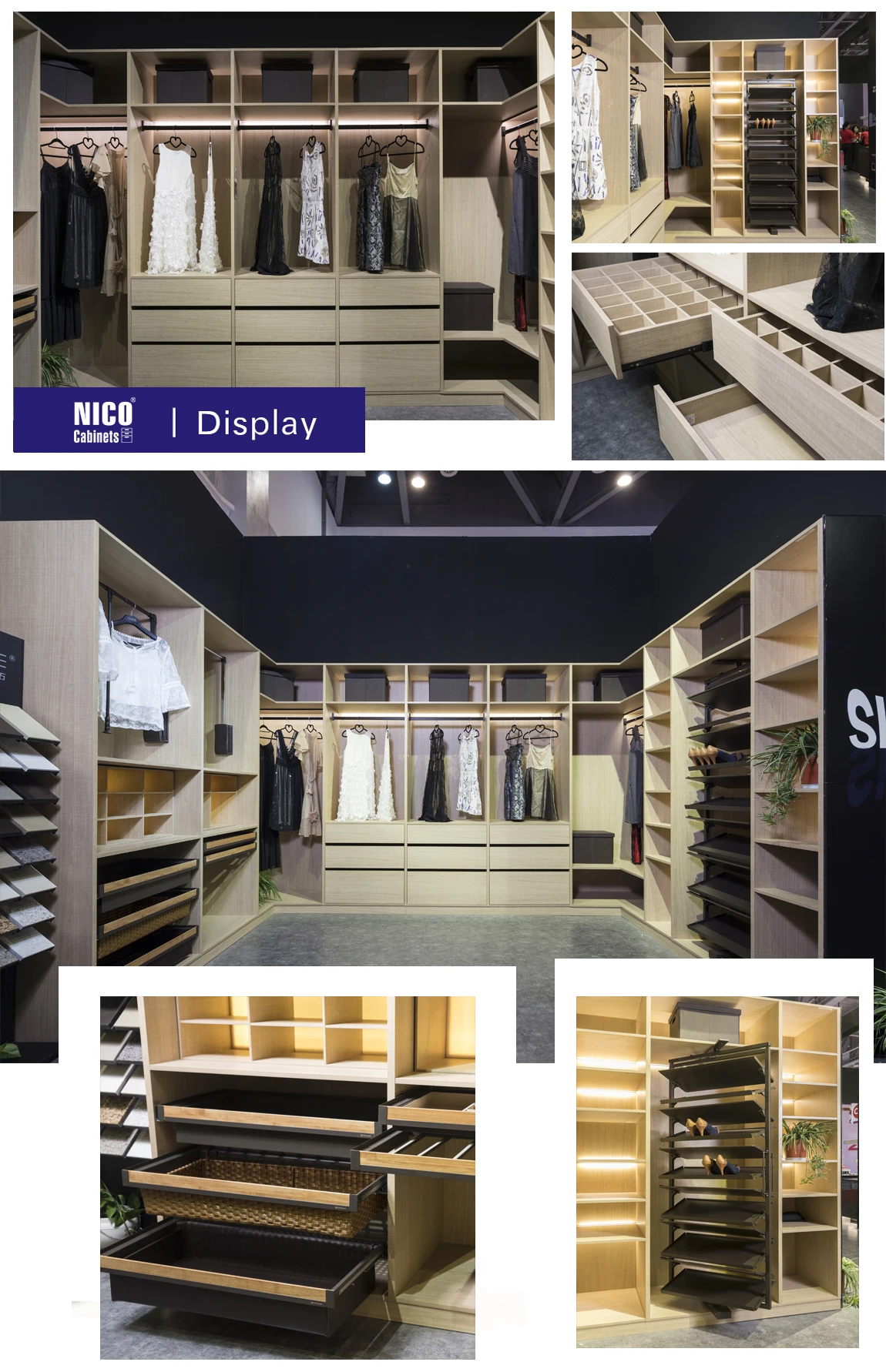 Modern U Shaped Wardrobe Design Custom Wooden Melamine Walk