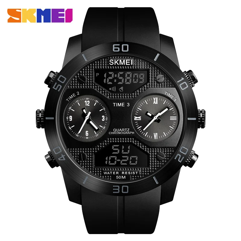 

SKMEI 1355 Top Sport Watch Men Quartz Digital Man Watches Clock 3 Time Waterproof Wrist Watch Fashion Watch